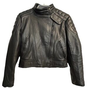 Vintage IMATRA Leather Moto Jacket XS Euro 38 Quilted Elbows, Buckle Waist Retro
